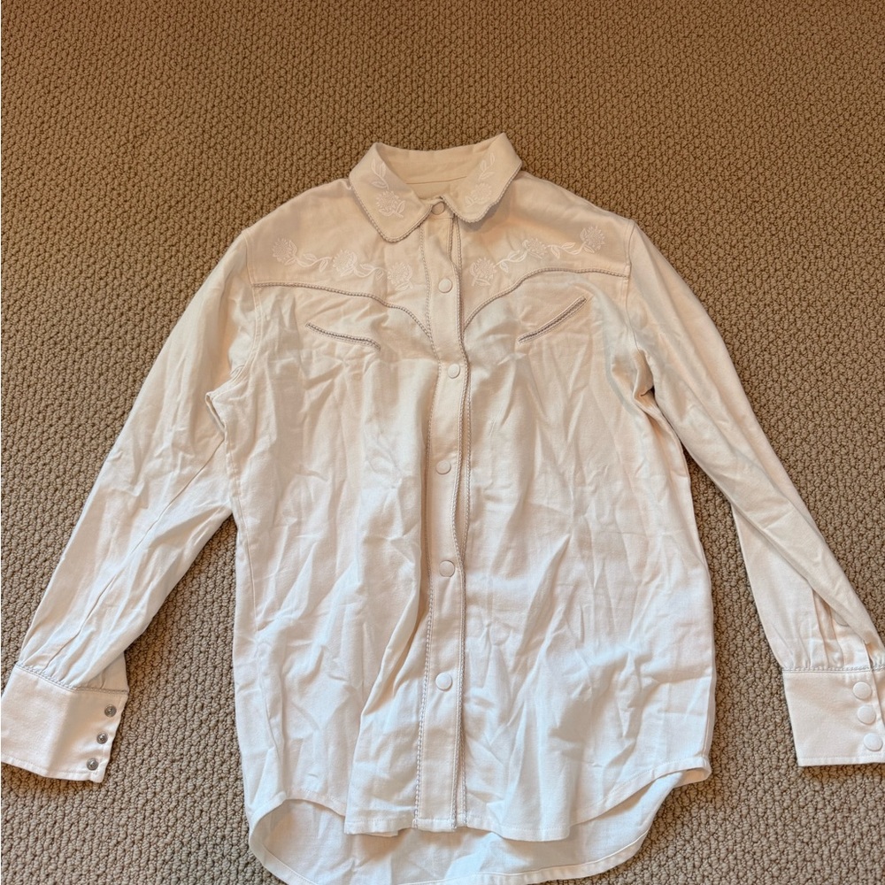 Chic Cream Button-Down Shirt for Women